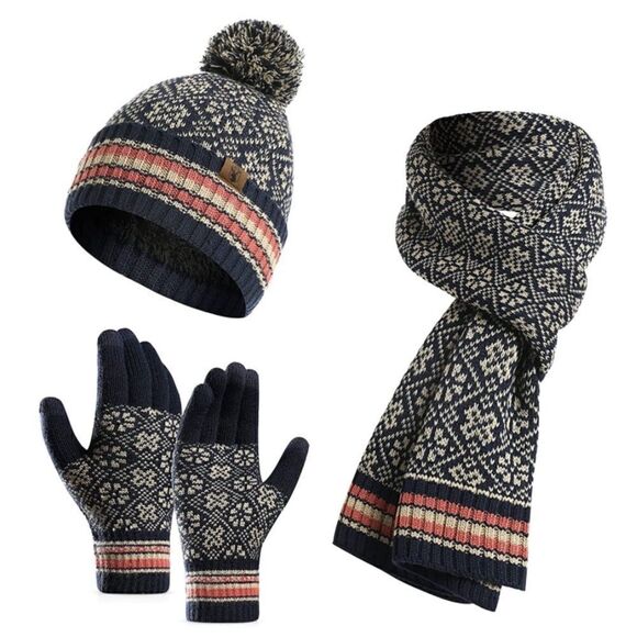 Winter Knit Scarf Beanie and Gloves set - Picture 1 of 6